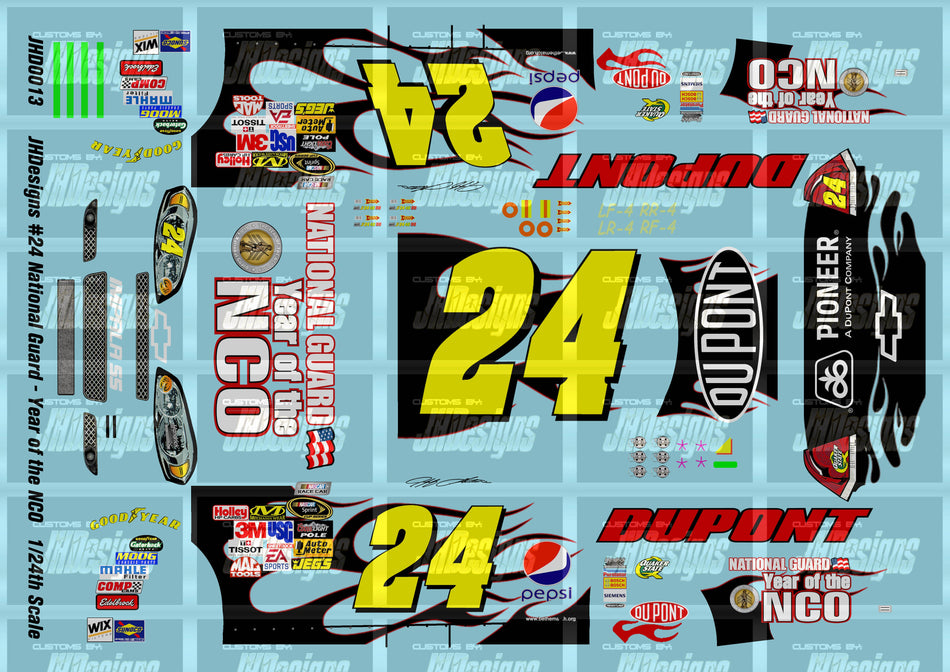 JH Designs Jeff Gordon 2009 CUP #24 National Guard - Year of the NCO 1:24 Racecar Decal Set