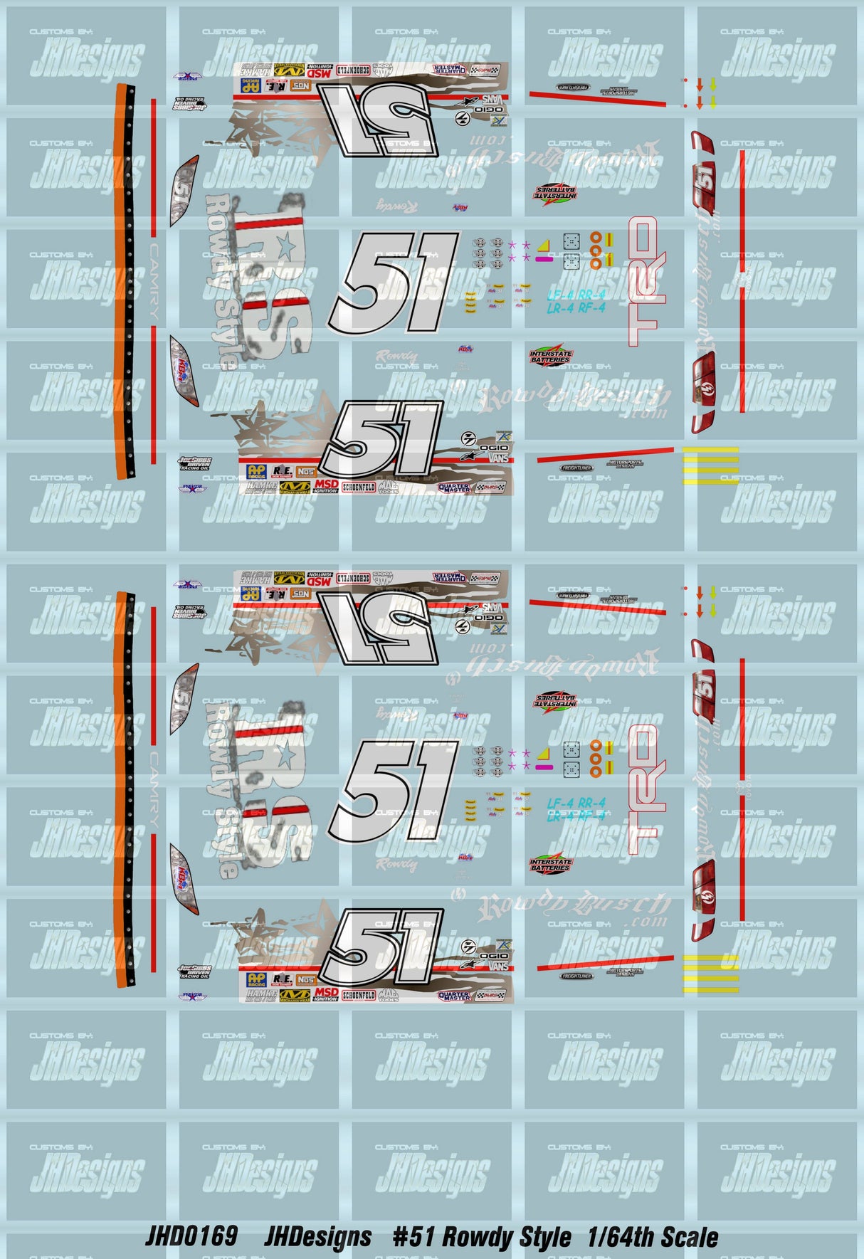 JH Designs Kyle Busch 2009 LMS #18 Rowdy Style 1:64 Racecar Decal Set