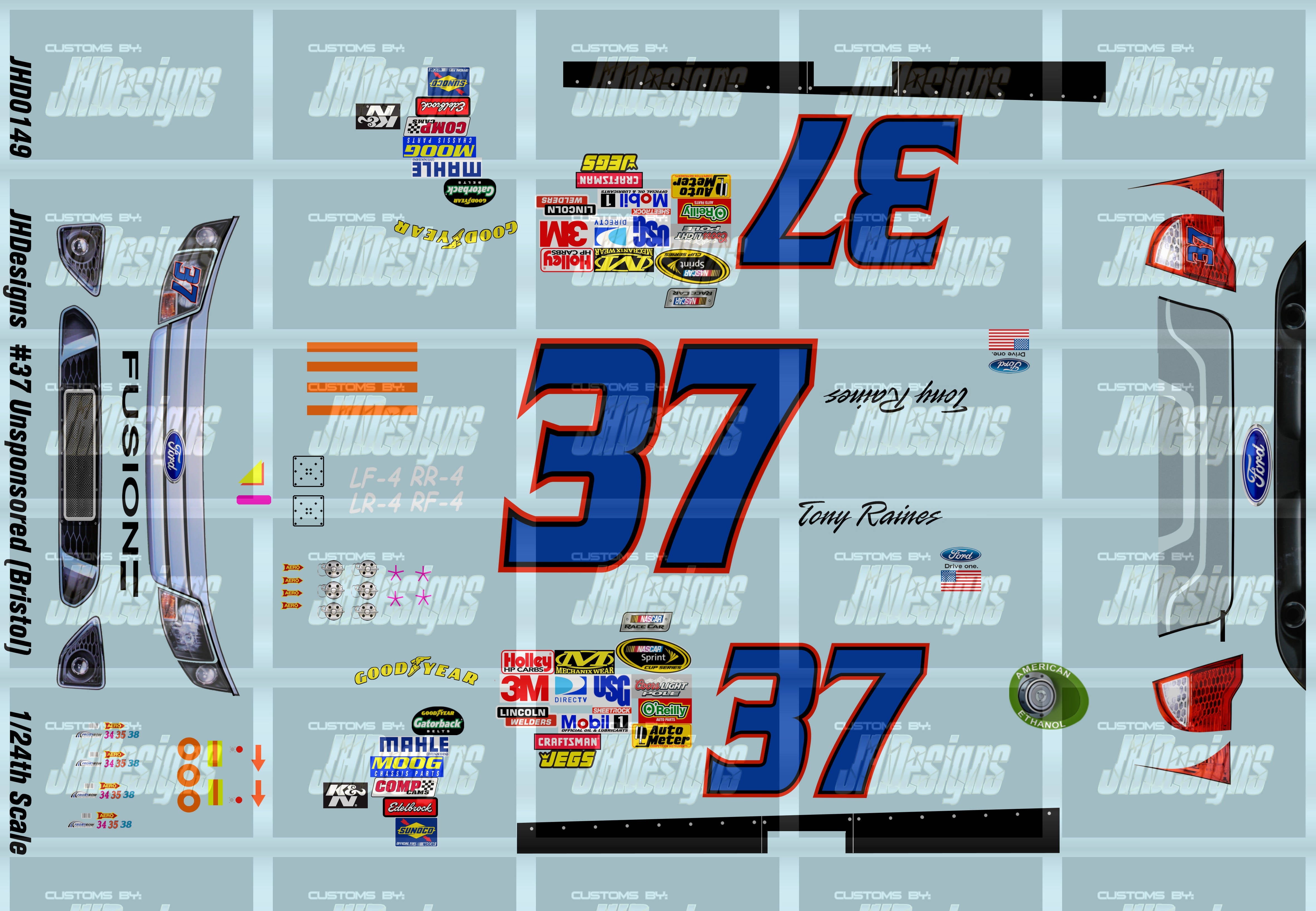 Design One Racing Decals JH Designs Tony Raines 2011 CUP #37 Unsponsored (Bristol) 1:24 Racecar ...
