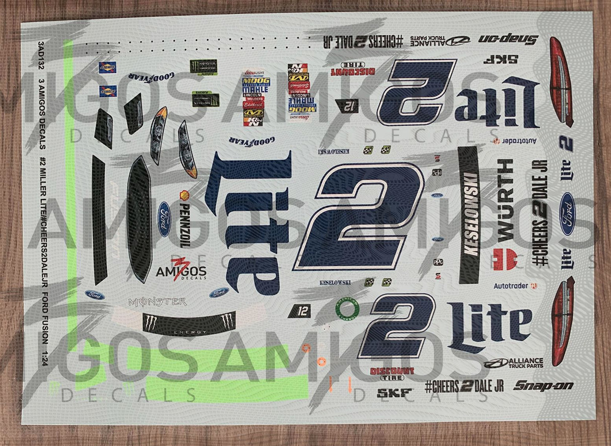 3 Amigos Decals #2 Miller Lite #Cheers Dale Jr Ford Fusion 1:24 NEON Decal Set - 2