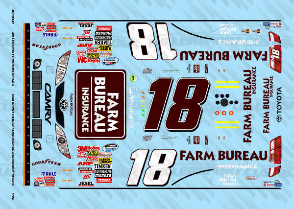 Millersport Customs 2008 Denny Hamlin Farm Bureau Nationwide Series Toyota Camry 1/24 Decal Set