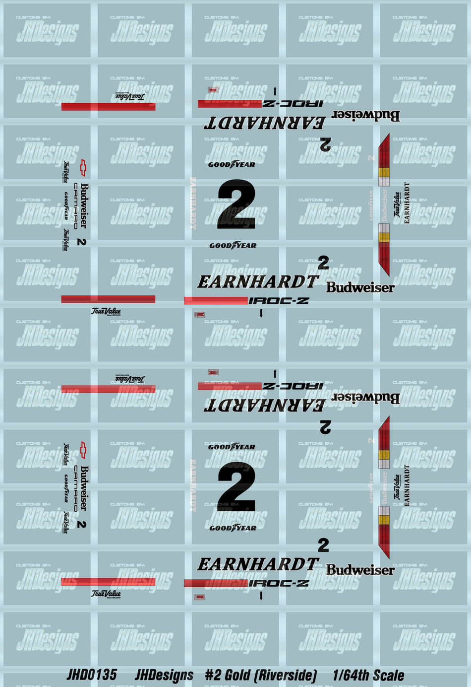 JH Designs Dale Earnhardt 1988 IROC #2 Gold (Riverside) 1:64 Racecar Decal Set