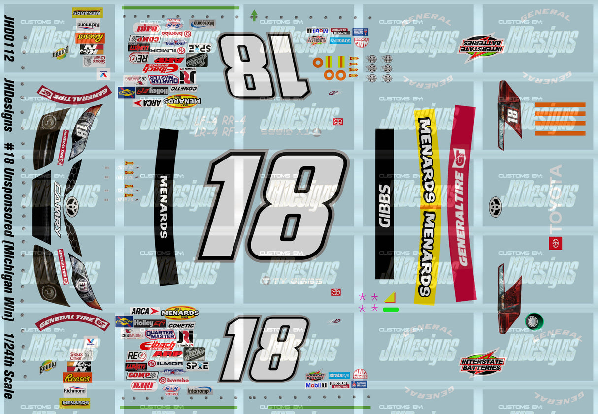 JH Designs Ty Gibbs 2021 ARCA #18 Unsponsored (Michigan Win) 1:24 Racecar Decal Set