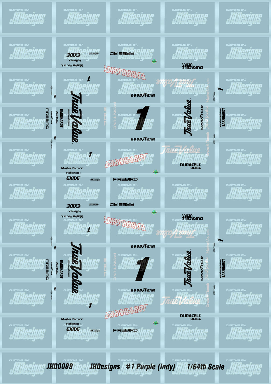 JH Designs Dale Earnhardt 2000 IROC #1 Purple (Indy) 1:64 Racecar Decal Set