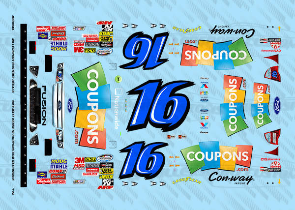 Millersport Customs 2010 Matt Kenseth Coupons.com Nationwide Series Ford Fusion 1/24 Decal Set