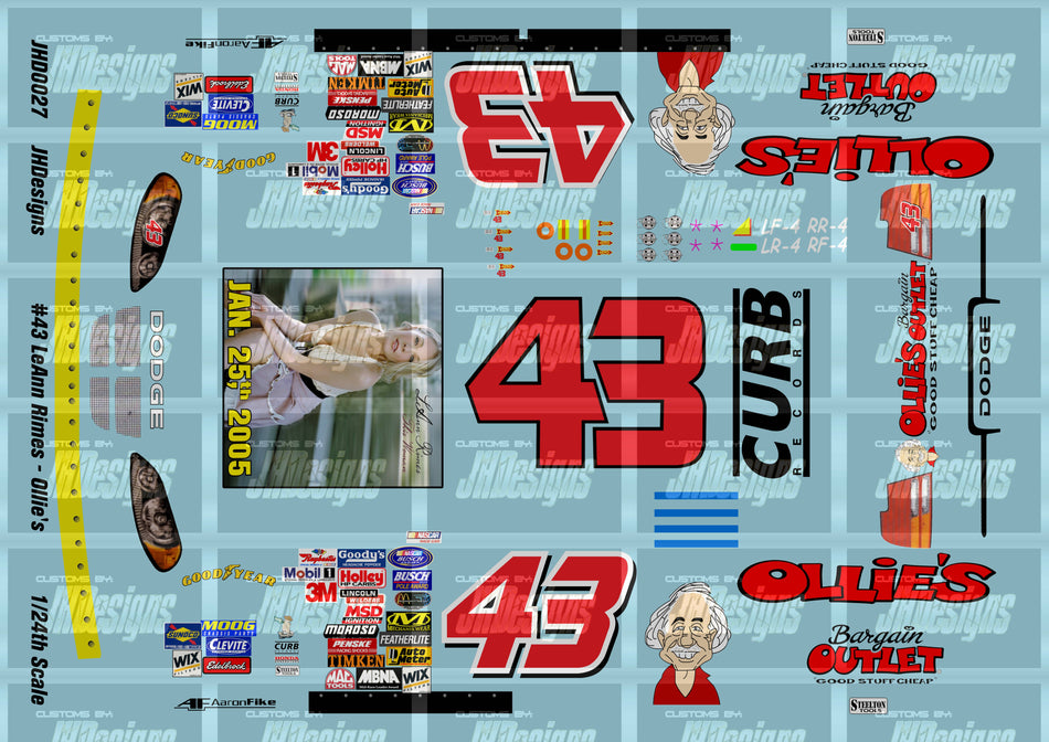 JH Designs Aaron Fike 2002 NBS #43 Leann Rimes (This Woman) - Ollie's Bargain Outlet 1:24 Racecar Decal Set