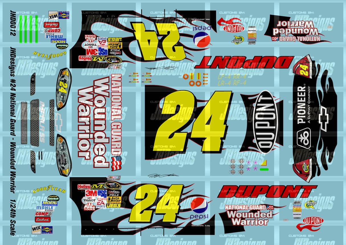 JH Designs Jeff Gordon 2009 CUP #24 National Guard - Wounded Warrior 1:24 Racecar Decal Set
