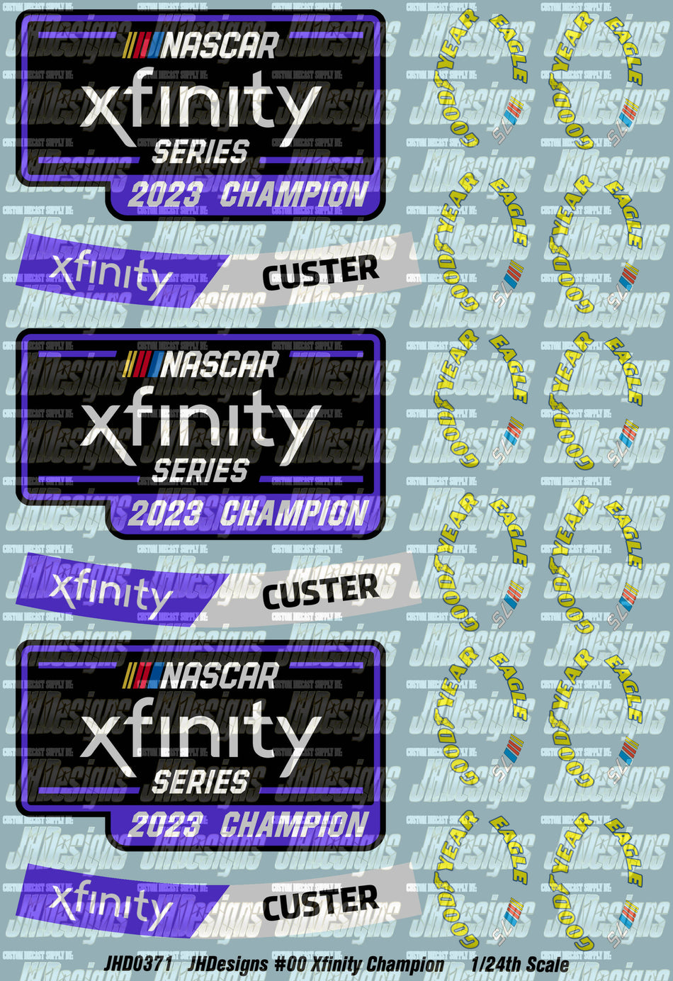 JH Designs Cole Custer 2023 Xfinity Series Champion - Add-On 1:24 Racecar Decal Set