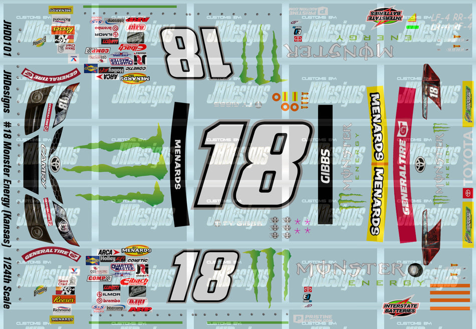 JH Designs Ty Gibbs 2021 ARCA #18 Monster Energy (Kansas) 1:24 Racecar Decal Set