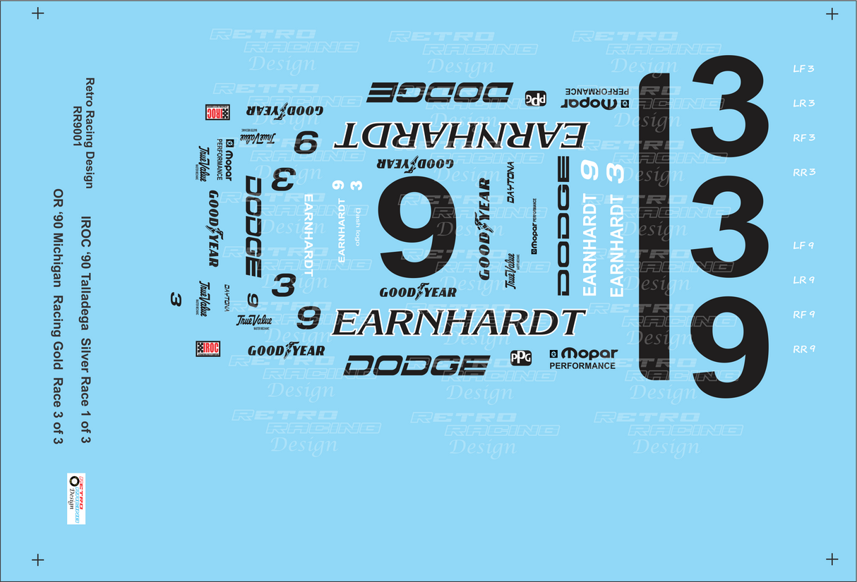 Retro Racing Design Dale Earnhardt '90 IROC Dodge Daytona #9 Silver OR Gold #3 1/24 Scale for two cars