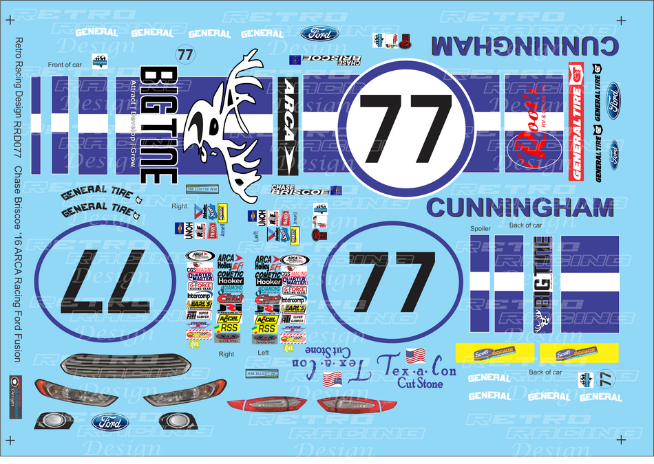 Retro Racing Design ARCA Ford Fusion #77 2016 One Race Special Throwback Scheme 1/24 decal