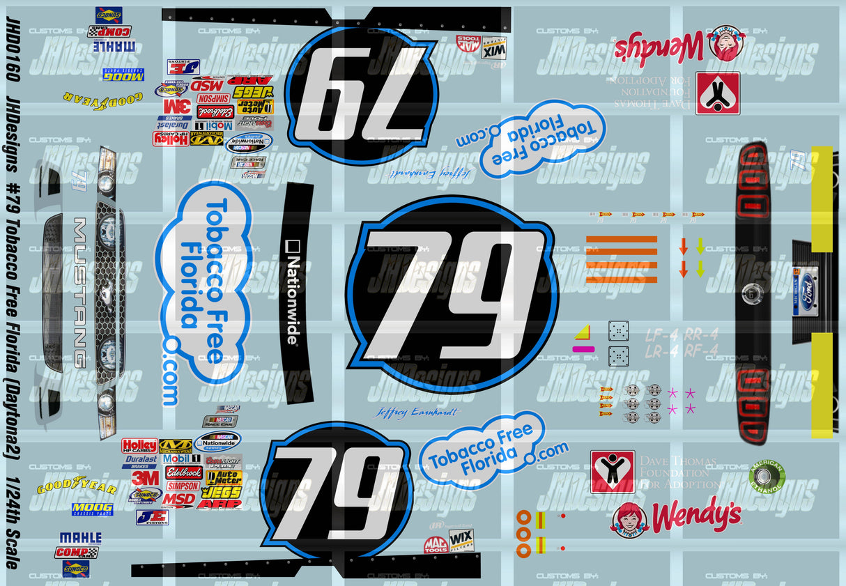 JH Designs Jeffrey Earnhardt 2013 NWS #79 Tobacco Free Florida (Daytona2) 1:24 Racecar Decal Set