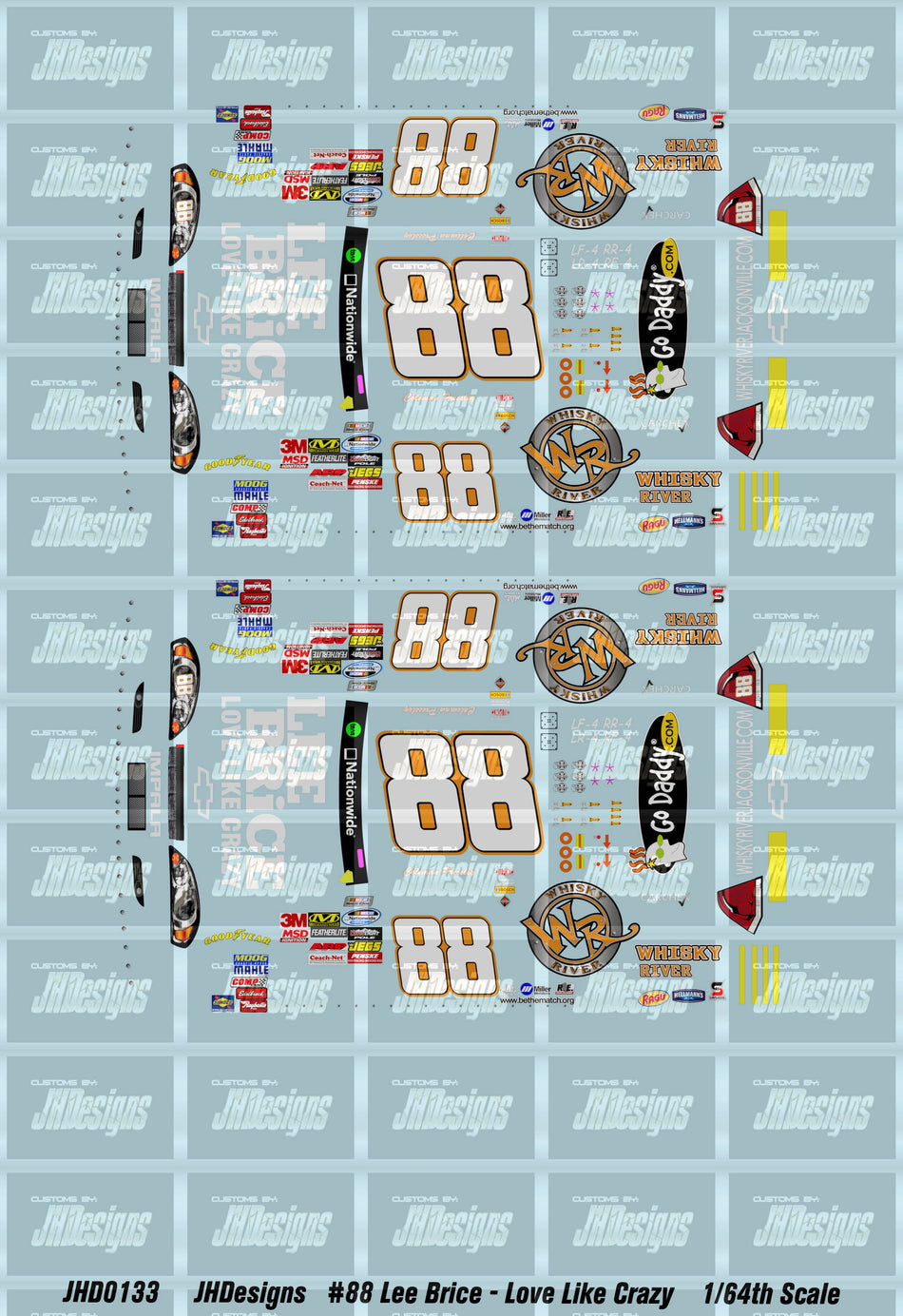 JH Designs Coleman Pressley 2010 NWS #88 Lee Brice Love Like Crazy (Nashville) 1:64 Racecar Decal Set