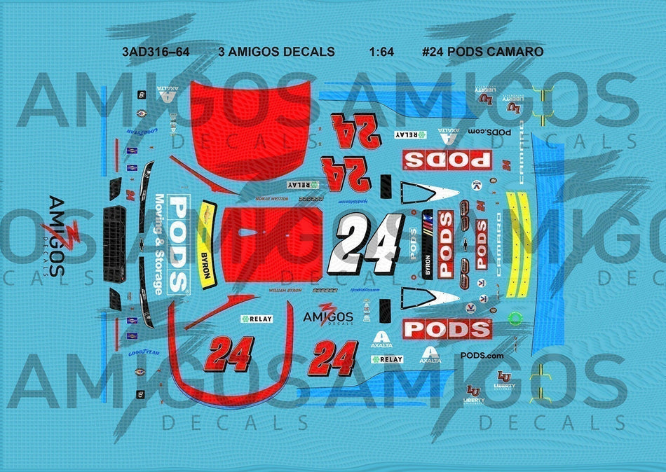 1:64 3 Amigos Decals #24 PODS CAMARO Decal Set