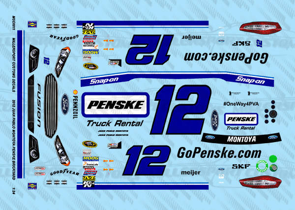 Millersport Customs 2014 Juan Pablo Montoya Penske Brickyard Ford Fusion 1/24 Decal Set