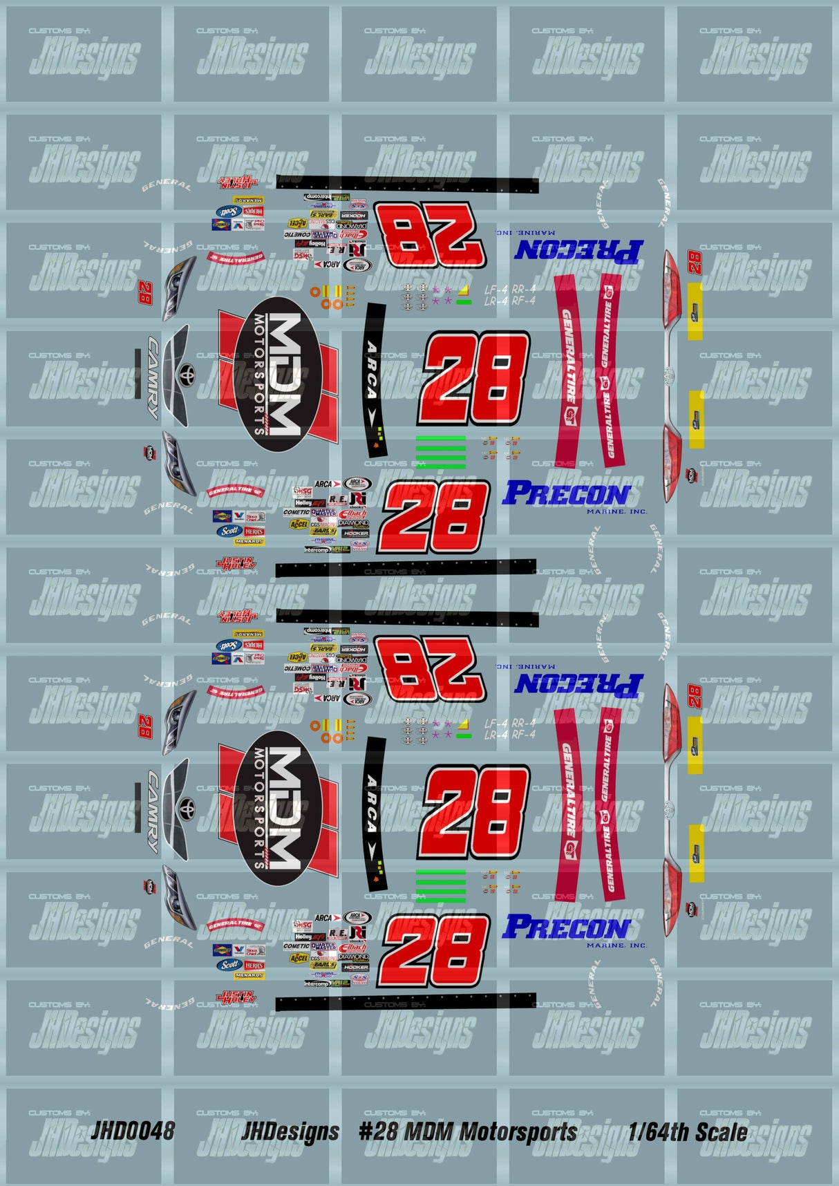 JH Designs Justin Halley 2017 ARCA #28 MDM Motorsports (Talladega Race Win) 1:64 Racecar Decal Set