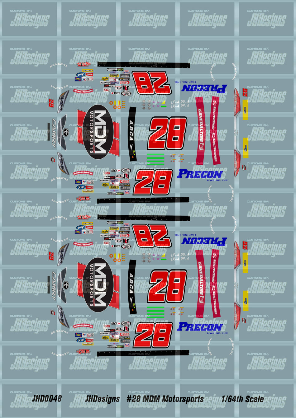 JH Designs Justin Halley 2017 ARCA #28 MDM Motorsports (Talladega Race Win) 1:64 Racecar Decal Set