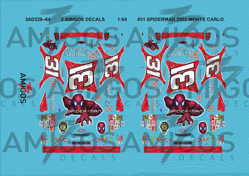 1:64 3 Amigos Decals #31 SPIDERMAN 2002 MONTE CARLO Decal Set