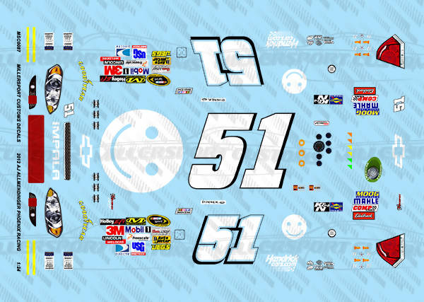 Millersport Customs 2012 AJ Allmendinger Phoenix Racing Smiley Face Chevy Impala 1/24 Decal Set