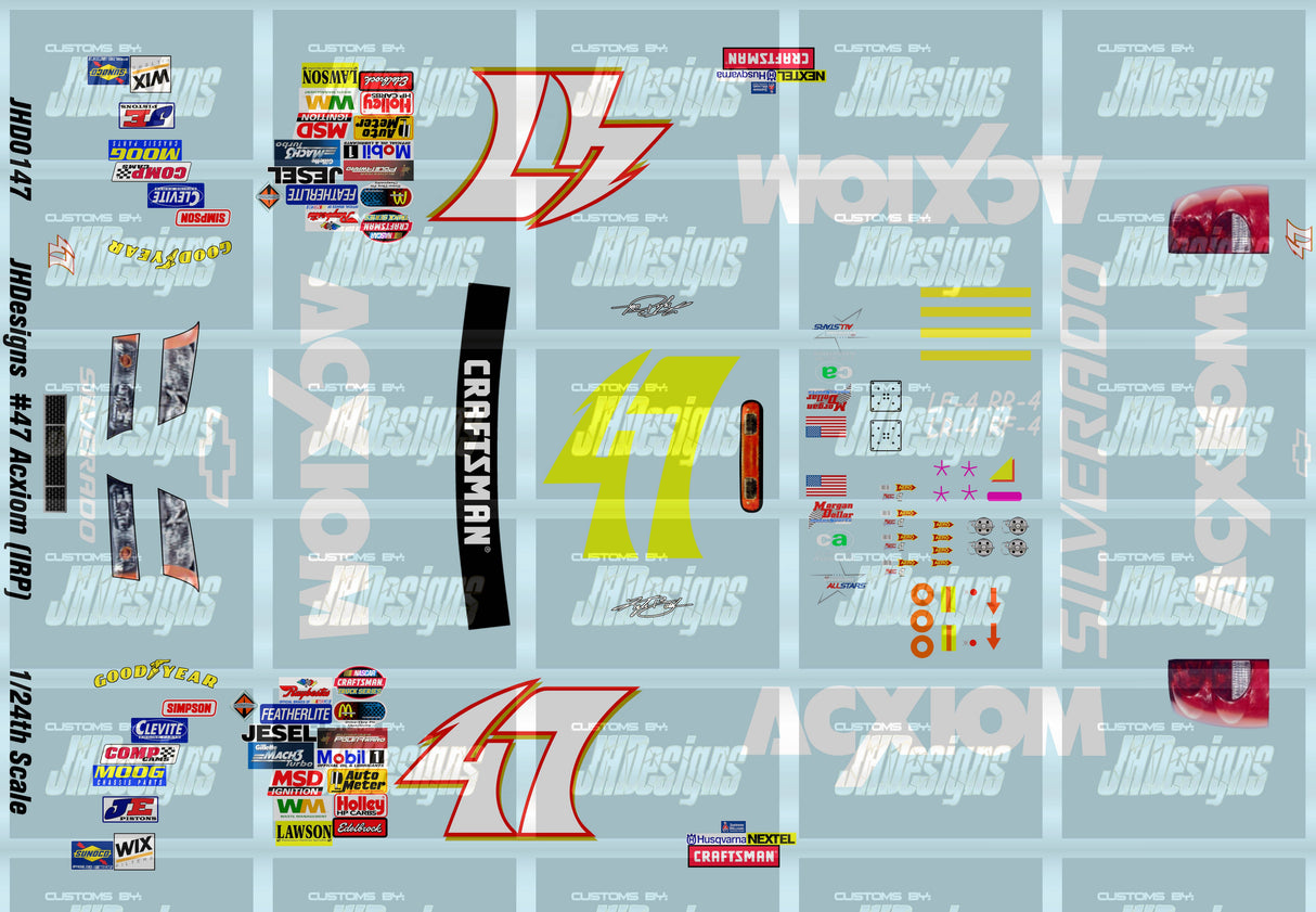 JH Designs Kyle Busch 2004 CTS #47 Acxiom (IRP) 1:24 Racecar Decal Set