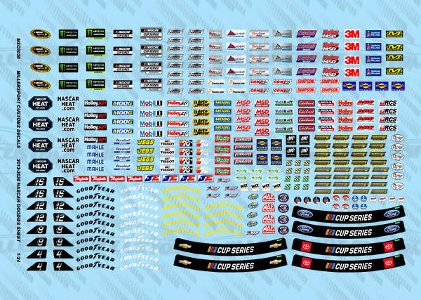 Millersport Customs Nascar 2013-2020 Gen 6 Contingency Goodies Sheet 1/24 Decal Set