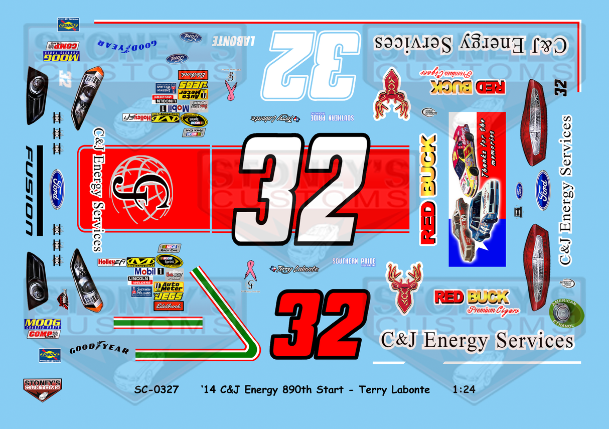 Stoney's Customs 2014 #32 C&J Energy 890th Start Terry Labonte 1:24