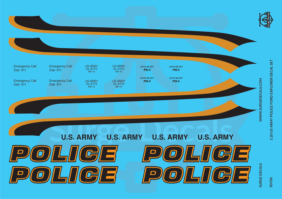 Surge Decals 1:20 US Army Police Ford Explorer Decal Set