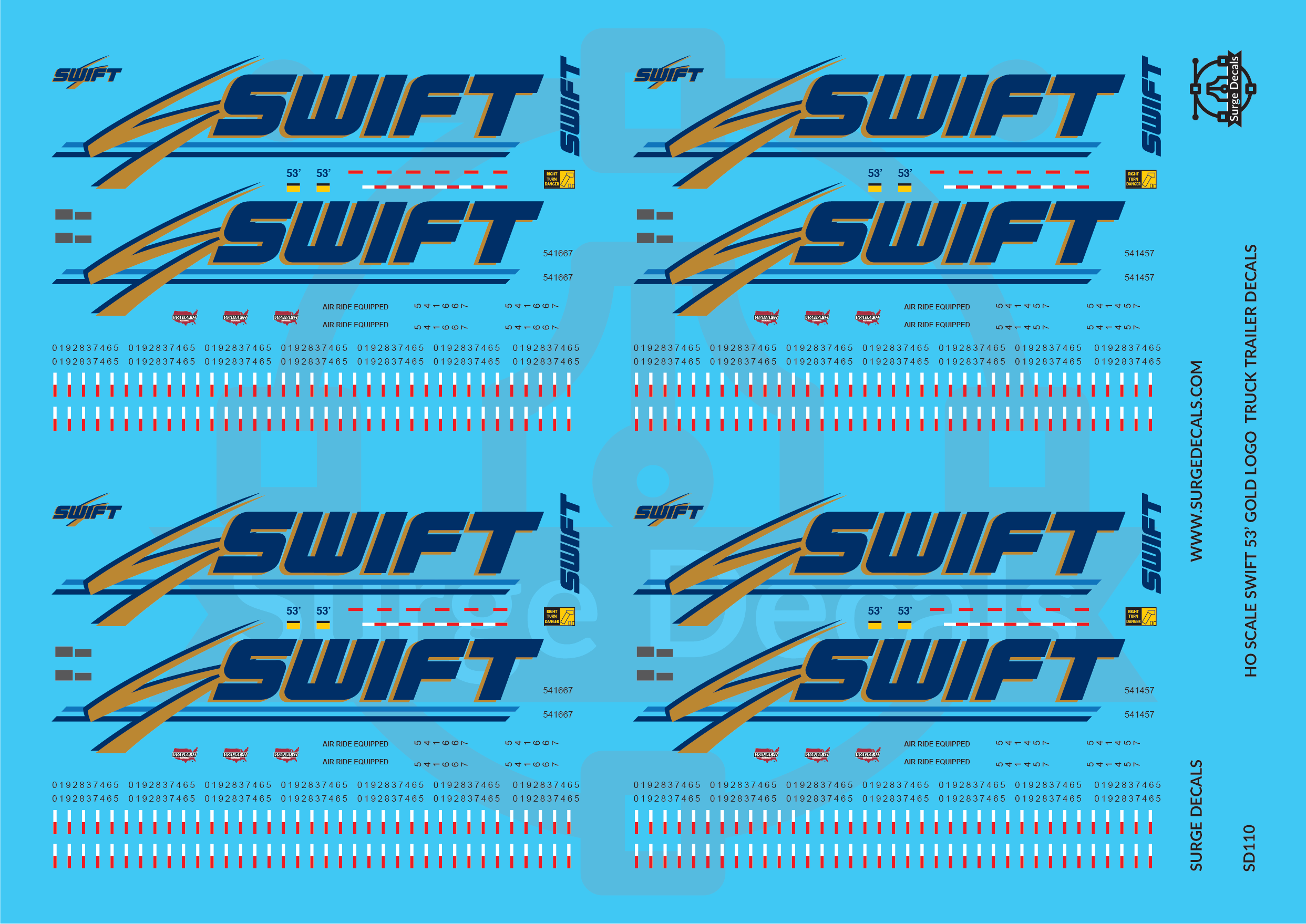 Surge Decals HO Scale Swift 53' Trailers With Gold Logo Decal Set ...