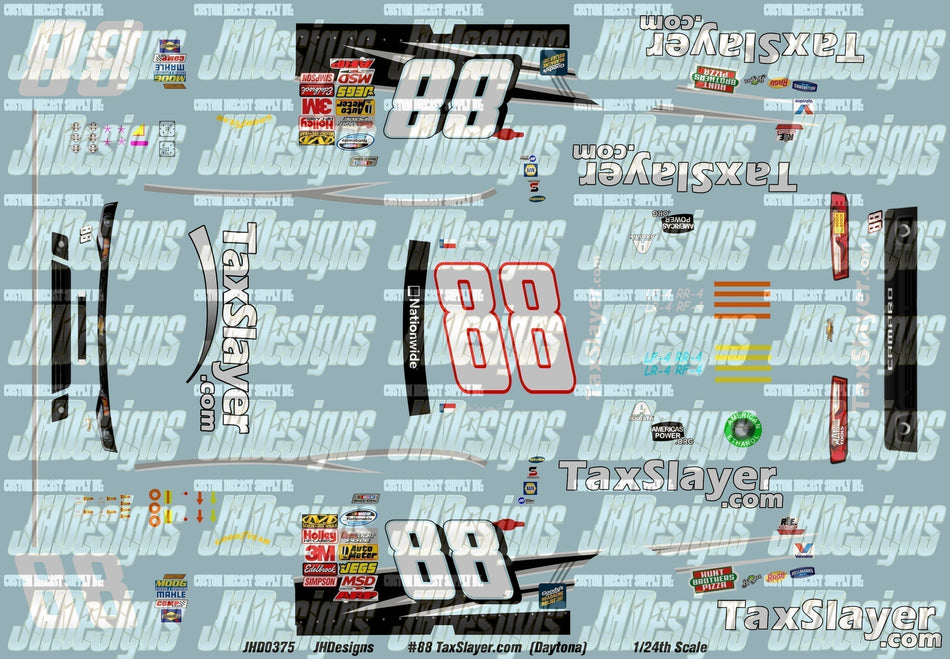 JH Designs Dale Earnhardt Jr 2014 NWS #88 TaxSlayer.com (Daytona) 1:24 Racecar Decal Set