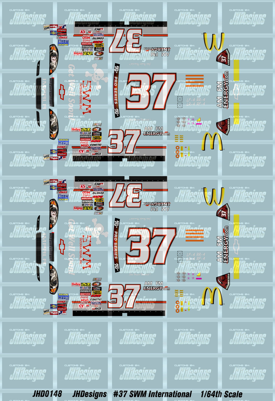JH Designs John Hunter Nemechek 2013 KNP #37 SWM International - McDonalds (Five Flags Speedway) 1:64 Racecar Decal Set