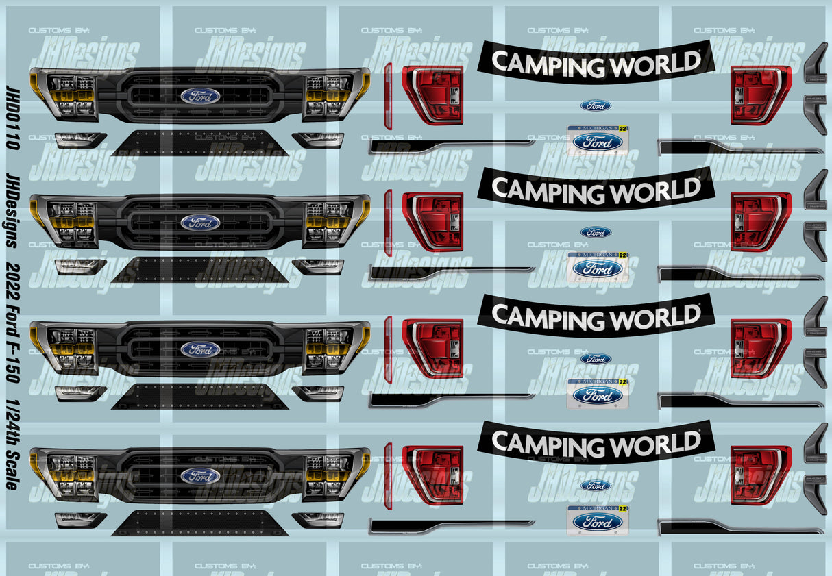 JH Designs Ford F-150 2022 CWTS Headlights & Tail Lights 1:24 Racecar Decal Set