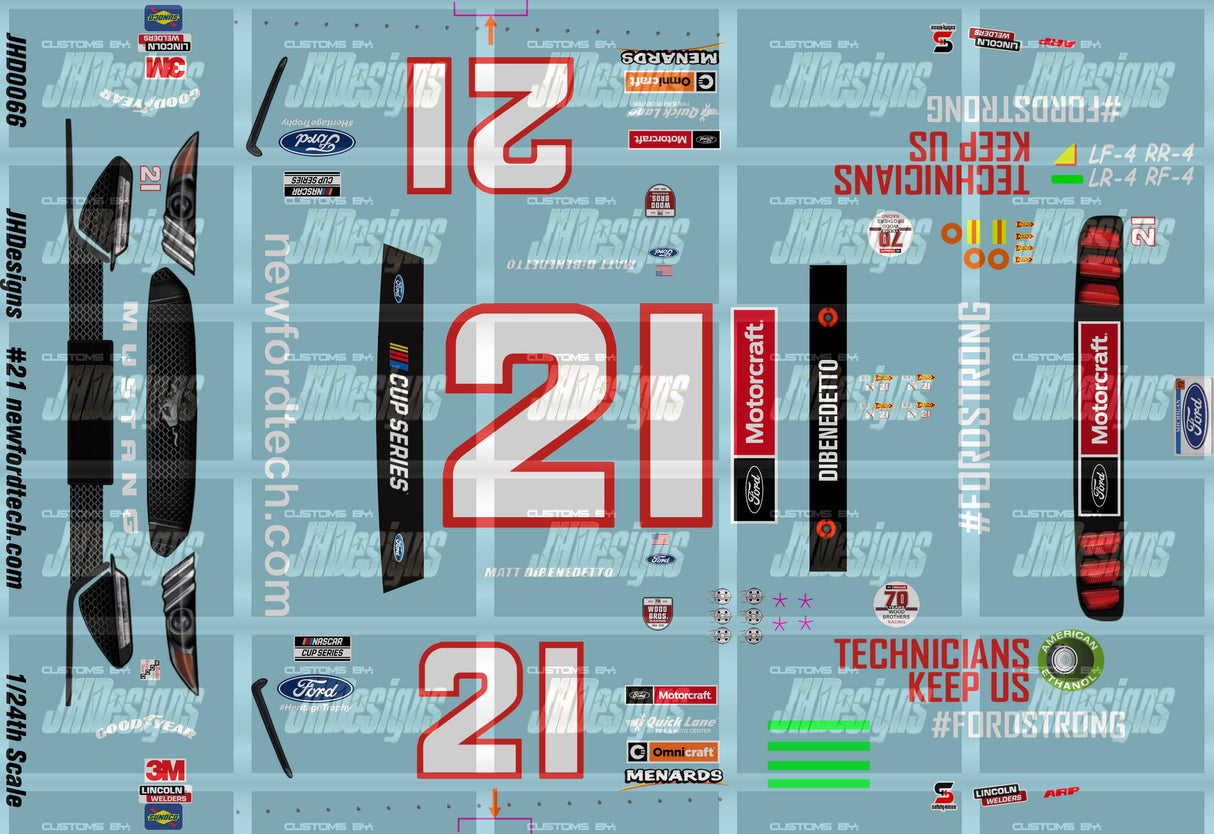 JH Designs Matt DiBenedetto 2020 CUP #21 newfordtech.com 1:24 Racecar Decal Set