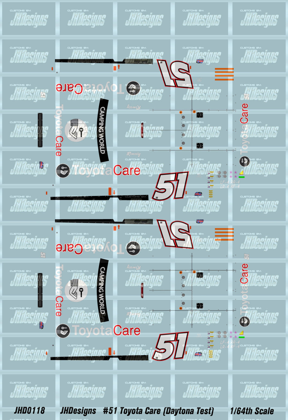JH Designs Kyle Busch 2014 CWTS #51 Toyota Care (Daytona Test) 1:64 Racecar Decal Set