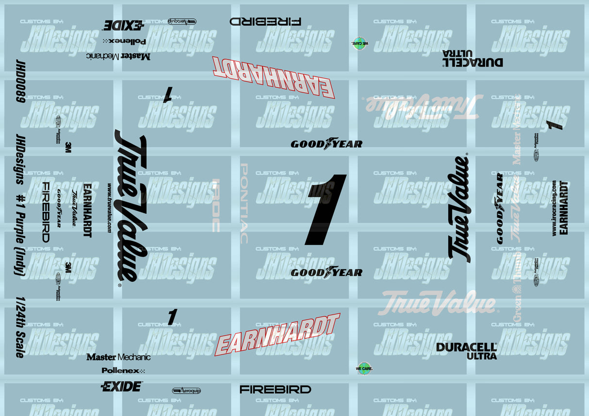 JH Designs Dale Earnhardt 2000 IROC #1 Purple (Indy) 1:24 Racecar Decal Set