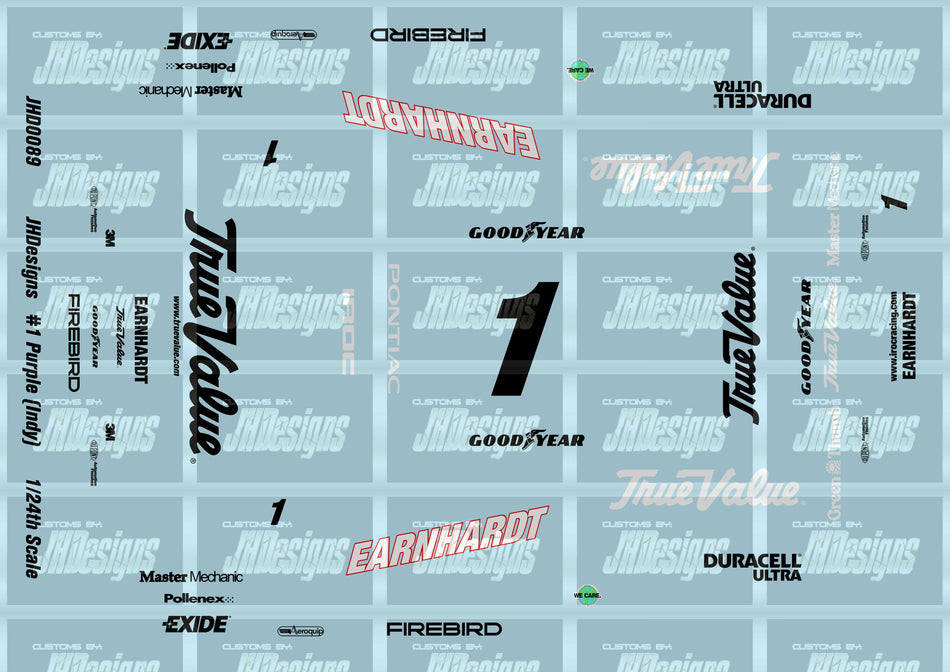JH Designs Dale Earnhardt 2000 IROC #1 Purple (Indy) 1:24 Racecar Decal Set
