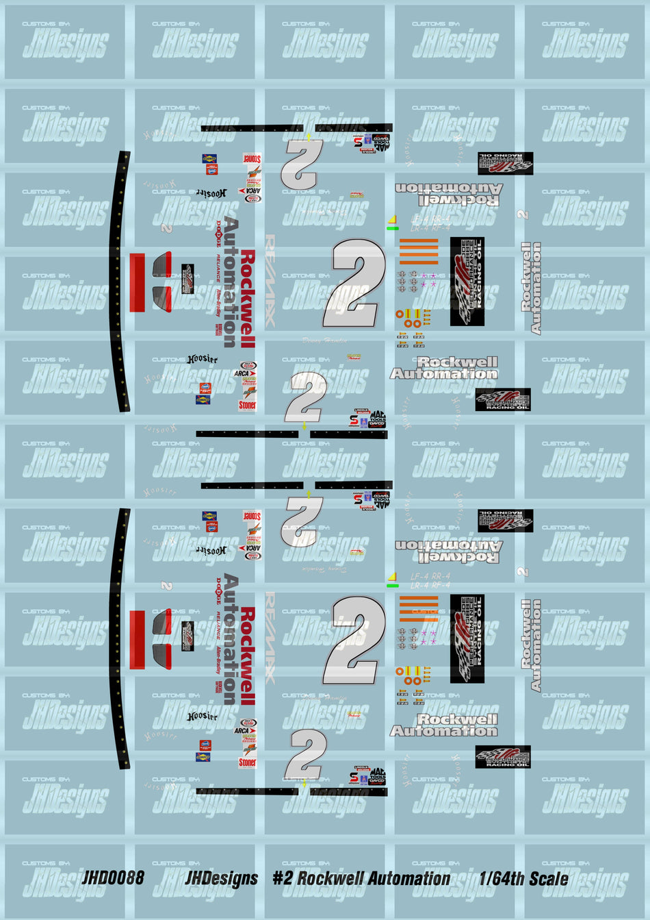JH Designs Denny Hamlin 2005 ARCA #2 Rockwell Automation 1:64 Racecar Decal Set