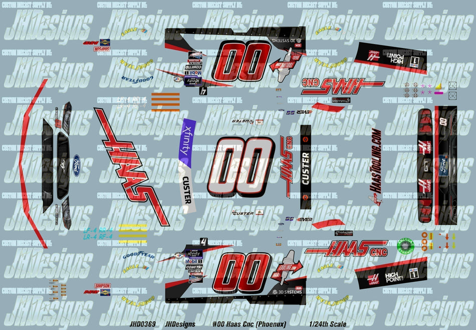 JH Designs Cole Custer 2023 NXS #00 Haas CNC (Phoenix) 1:24 Racecar Decal Set