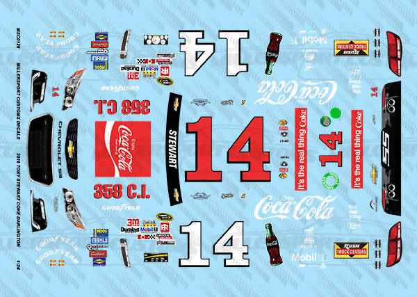 Millersport Customs 2016 Tony Stewart Coke Darlington Chevy SS 1/24 Decal Set