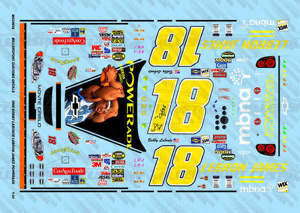 Millersport Customs 2005 Bobby Labonte Lebron James Powerade Chevy Monte Carlo 1/24 Decal Set