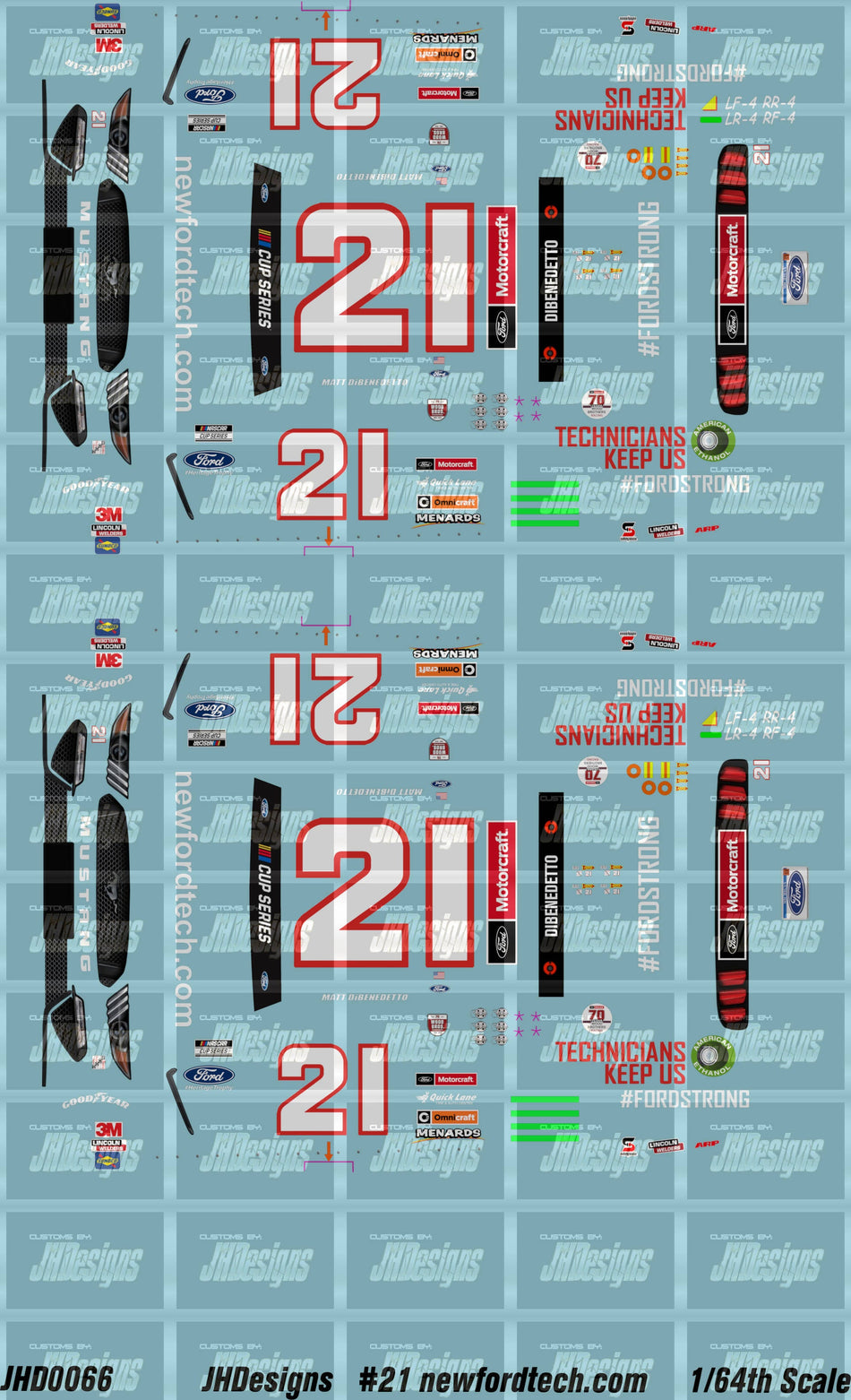 JH Designs Matt DiBenedetto 2020 CUP #21 newfordtech.com 1:64 Racecar Decal Set