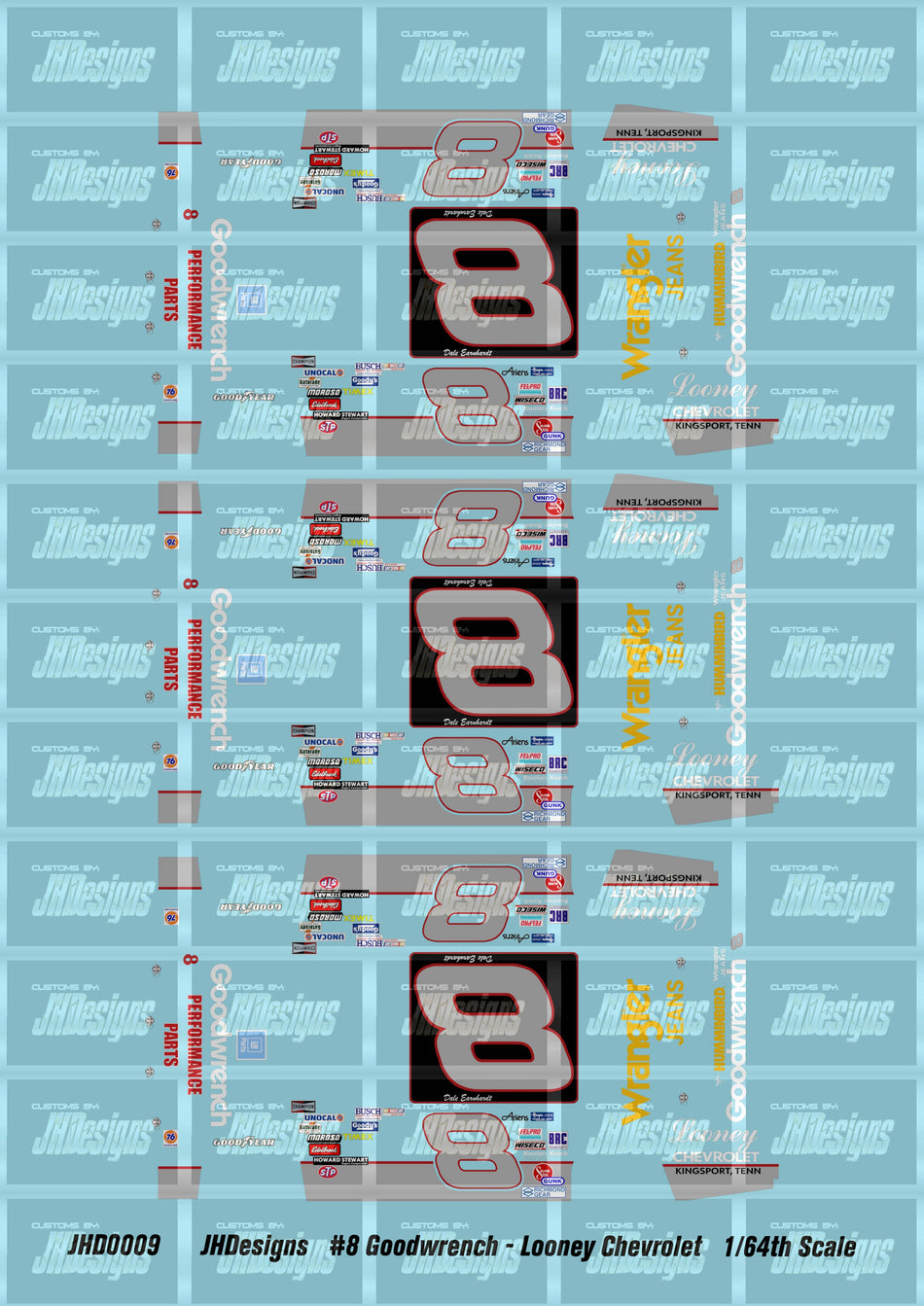 JH Designs Dale Earnhardt 1986 NBS #8 Goodwrench - Looney Chevrolet 1:64 Racecar Decal Set