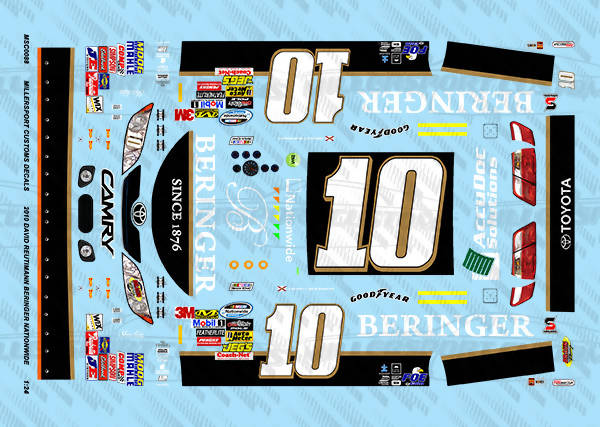 Millersport Customs 2010 David Reutimann Beringer Nationwide Series Toyota Camry 1/24 Decal Set