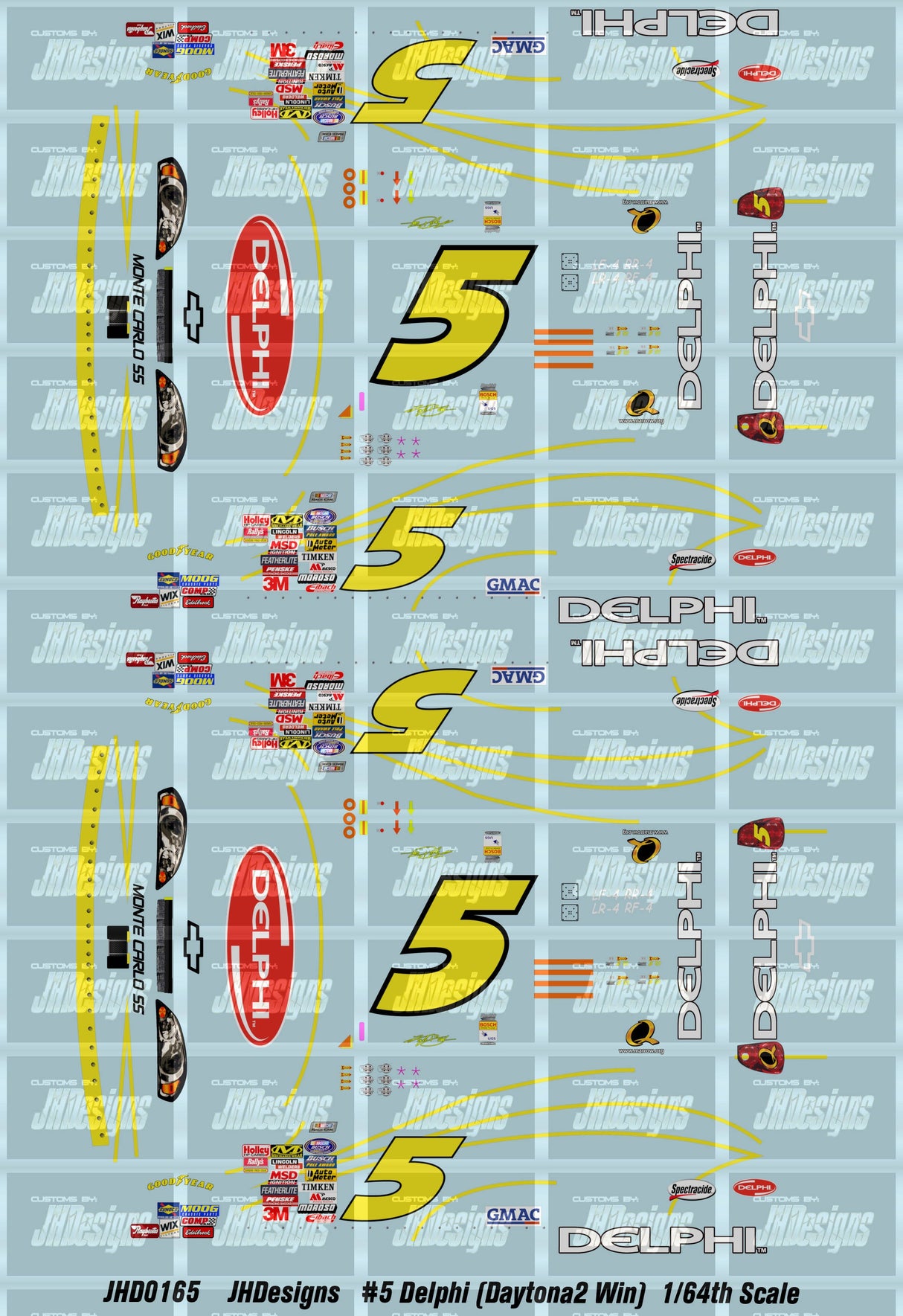 JH Designs Kyle Busch 2007 NBS #5 Delphi (Daytona2 Win) 1:64 Racecar Decal Set