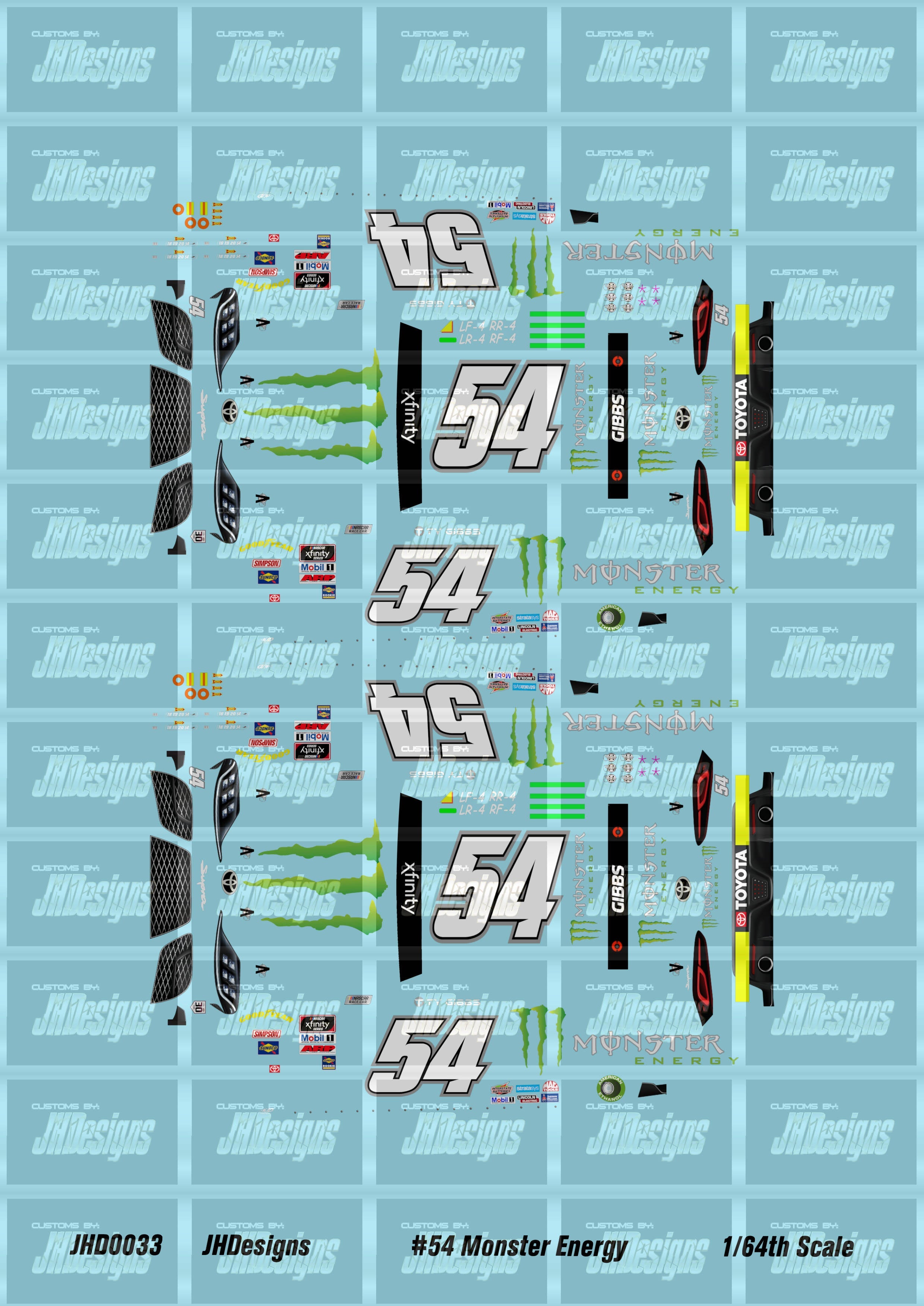 Monster Racing Decals JH Designs Ty Gibbs 2021 NXS #54 Monster Energy 1:64 Racecar Decal Set ...