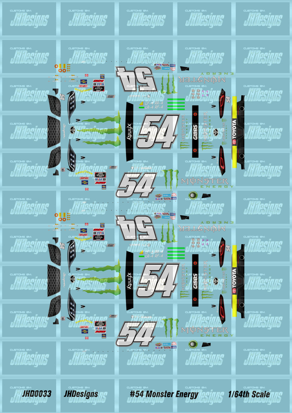 JH Designs Ty Gibbs 2021 NXS #54 Monster Energy 1:64 Racecar Decal Set