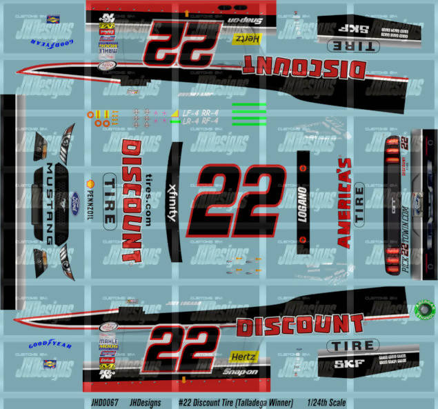 JH Designs Joey Logano 2015 NXS #22 Discount Tire (Talladega) 1:24 Racecar Decal Set