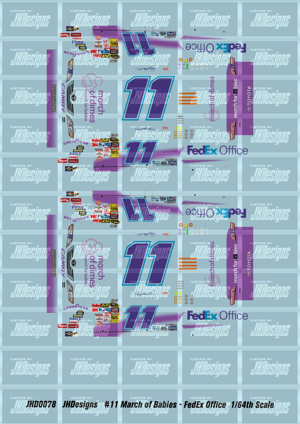 JH Designs Denny Hamlin 2009 CUP #11 March of Babies 1:64 Racecar Decal Set