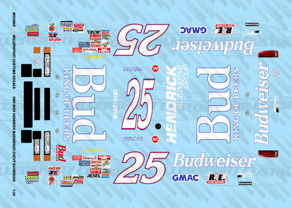 Millersport Customs 1995 Rick Hendrick Budweiser Chevy Silverado 1/24 Decal Set