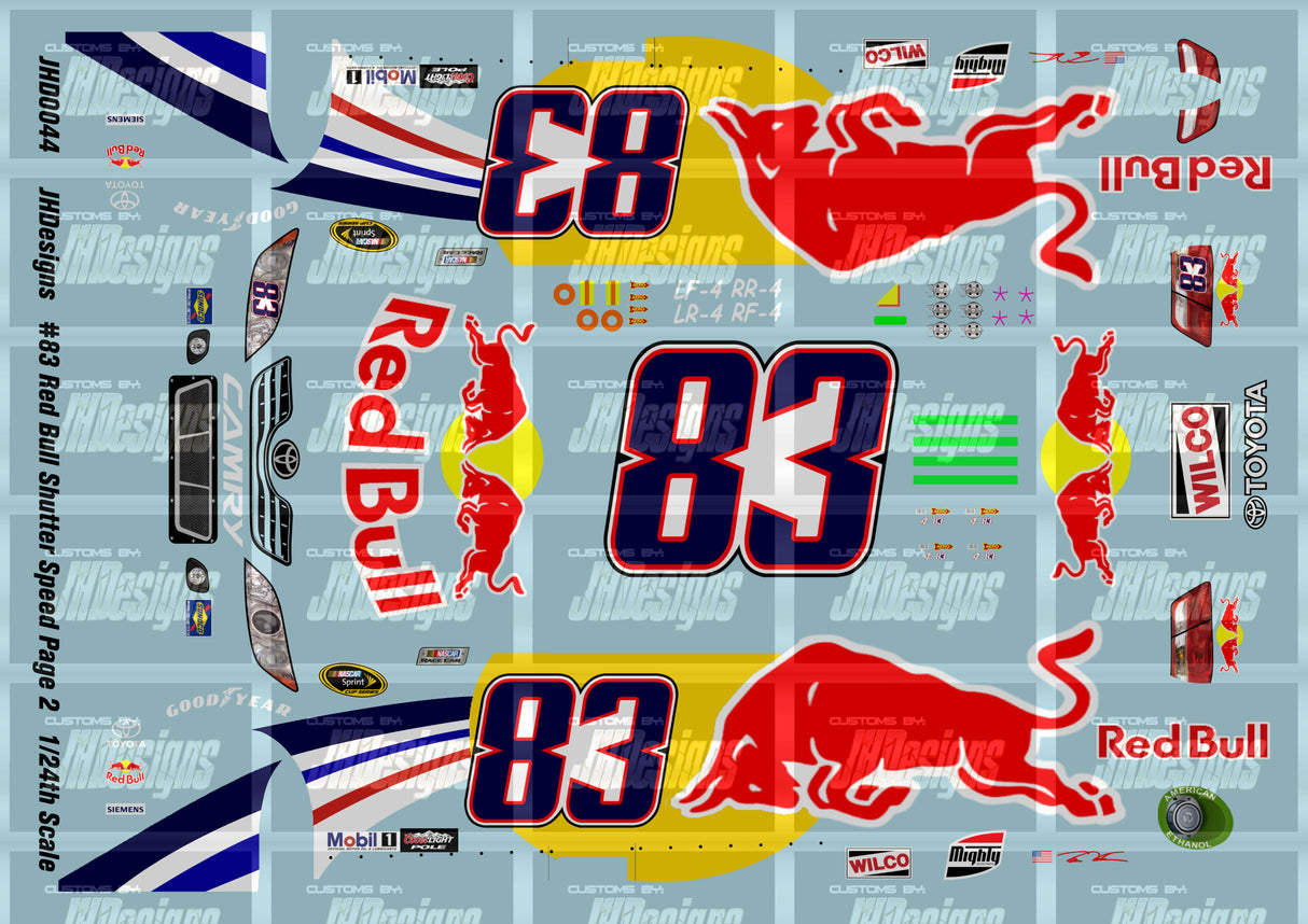 JH Designs Brian Vickers 2011 CUP #83 Red Bull Shutter Speed 1:24 Racecar Decal Set