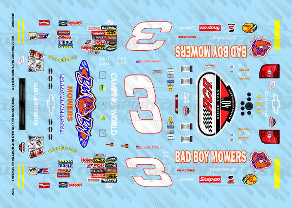 Millersport Customs 2009 Austin Dillon Bad Bot Mowers Chevy Silverado 1/24 Decal Set